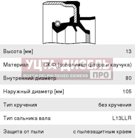 Изображение раздела сальник камаз-6520,6522 редуктора реверсивный 80х105х13/18.5 skt (оао камаз)