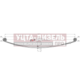 Изображение раздела рессора газ-2705,32213,33021 передняя (2 листа) с укор.ушком 2 листа с шарнирами l=1566мм чмз