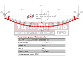 Изображение раздела лист рессоры маз-6516 передней №4 с хомутами l=1920мм чмз